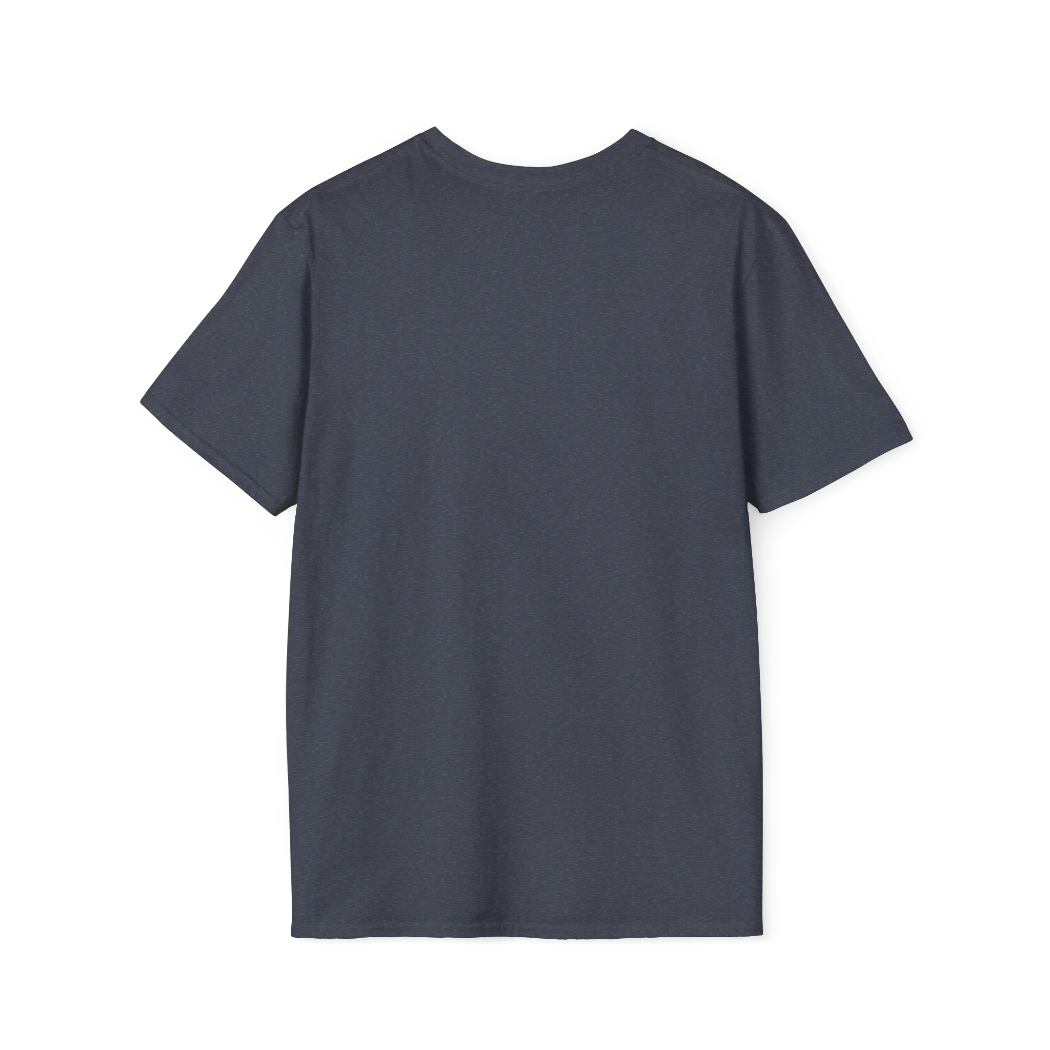 the plain back of the heather navy Trans Rights Are Human Rights T-Shirt.