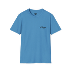  A heather sapphire t-shirt with a white Vibe wordmark on the left chest.