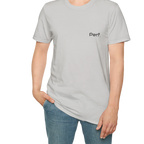 A person wearing the ice grey perf retro graphic t-shirt in an outfit styling.