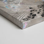 20x24 "Ink Cloud" Freebrd Abstract Canvas Wall Art — side depth shot showcasing 1.25" thick gallery-wrap canvas edge with true-to-color smoky grey, silver and black ink artwork wrapping the sides