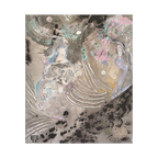 The Front view of the “Ink Cloud” Abstract Canvas Wall Art by FREEBRD stretched over a FSC-certified 1.25" frame, showcasing teal, grey, black, gold ochre and silver.