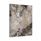 The side view of the “Ink Cloud” Abstract Canvas Wall Art by FREEBRD stretched over a FSC-certified 1.25”  frame, showcasing teal, grey, black, gold ochre and silver.