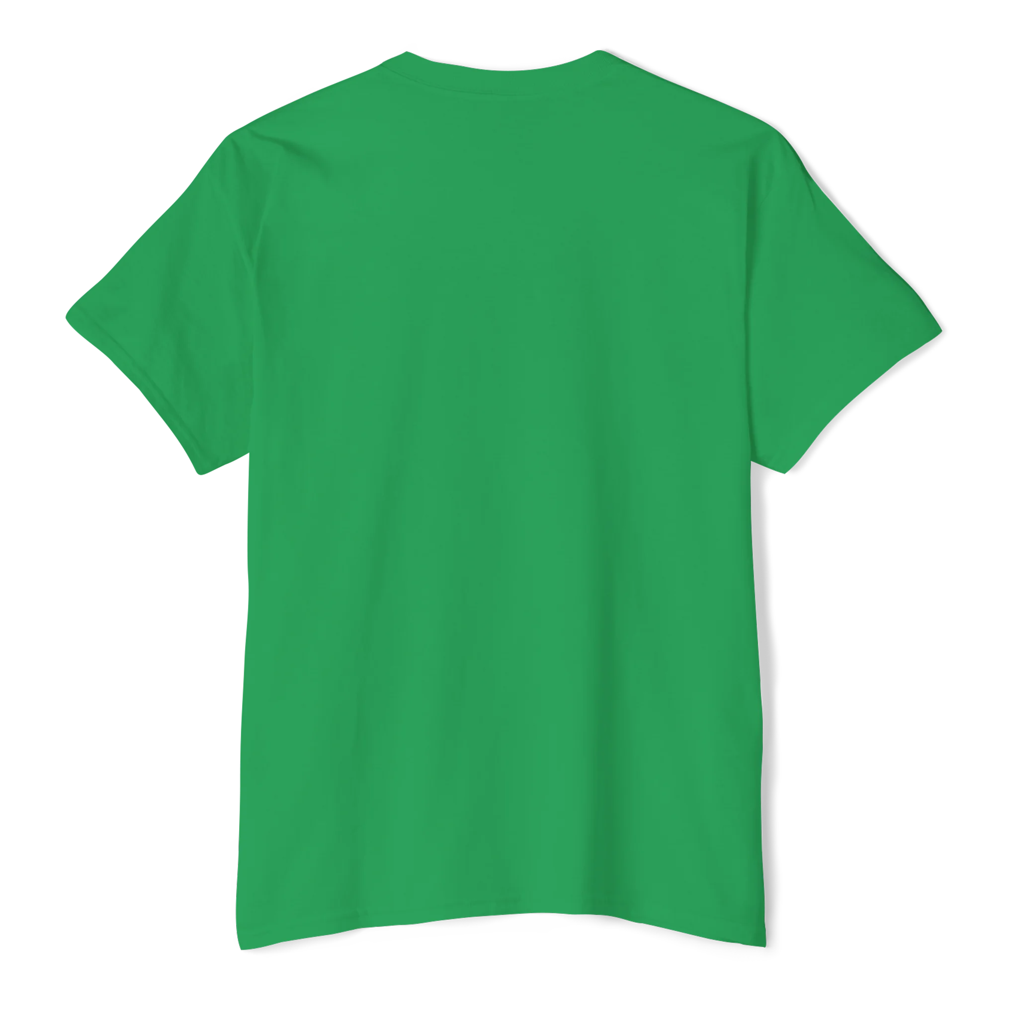 The plain back of a FREEBRD Irish green classic cotton pocket t-shirt.