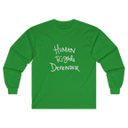 Irish Green Human Rights Defender long sleeve tee, front view.