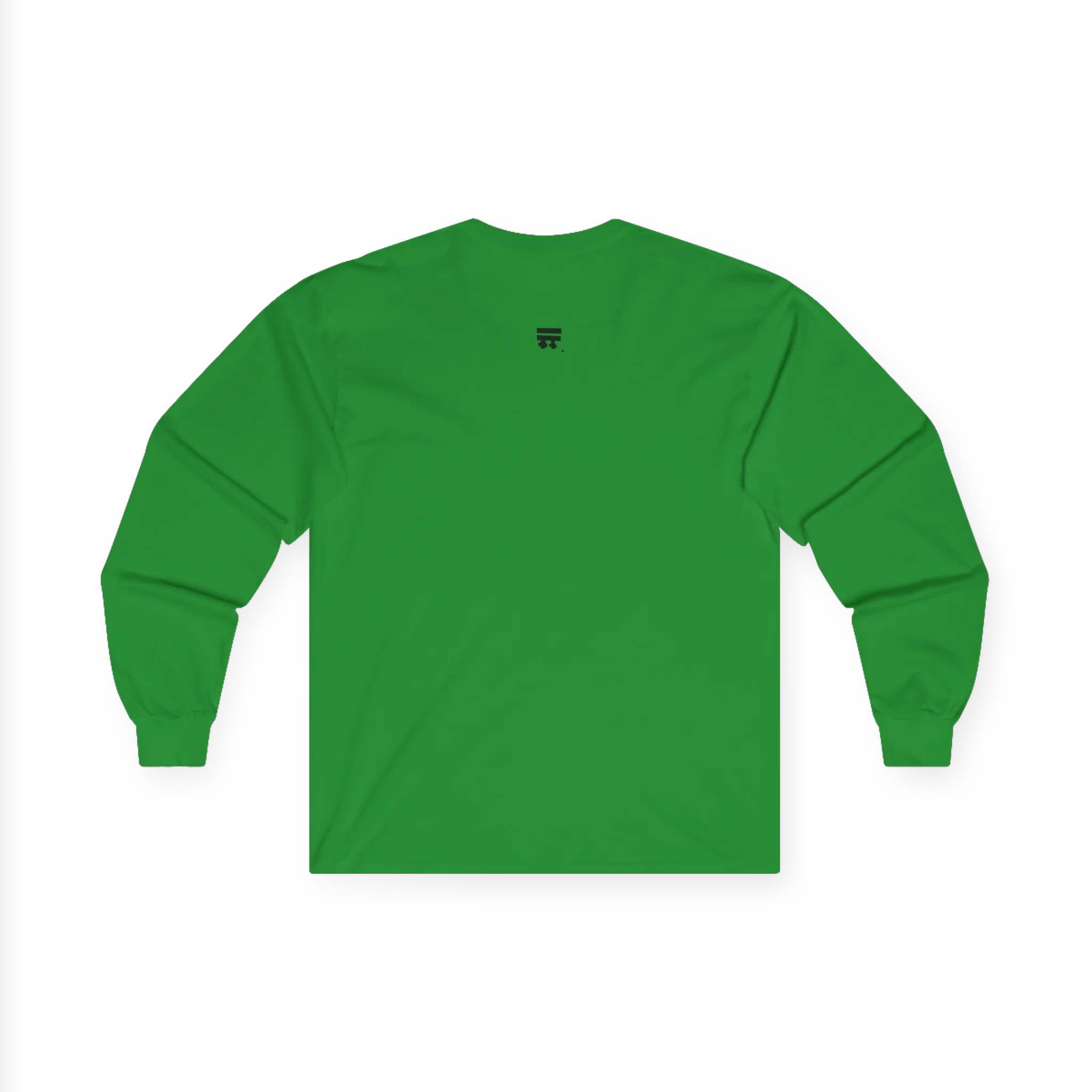 Irish Green Women's Rights long sleeve tee, handwritten Womens Rights Are Human Rights graphic, crew neck, back view.