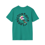 A jade dome t-shirt featuring a glitch art polaroid camera with Instant Classic circular text graphic on the back.