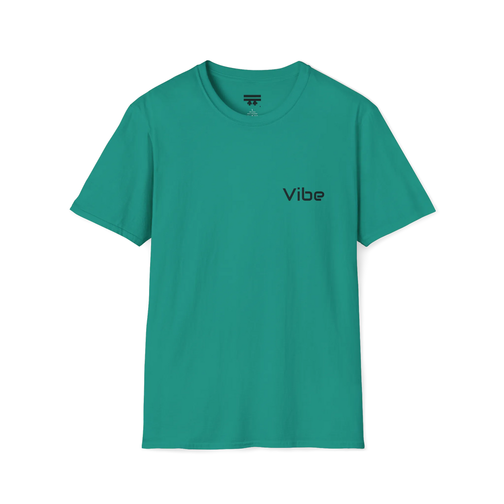 A jade dome t-shirt with a white Vibe wordmark on the left chest.