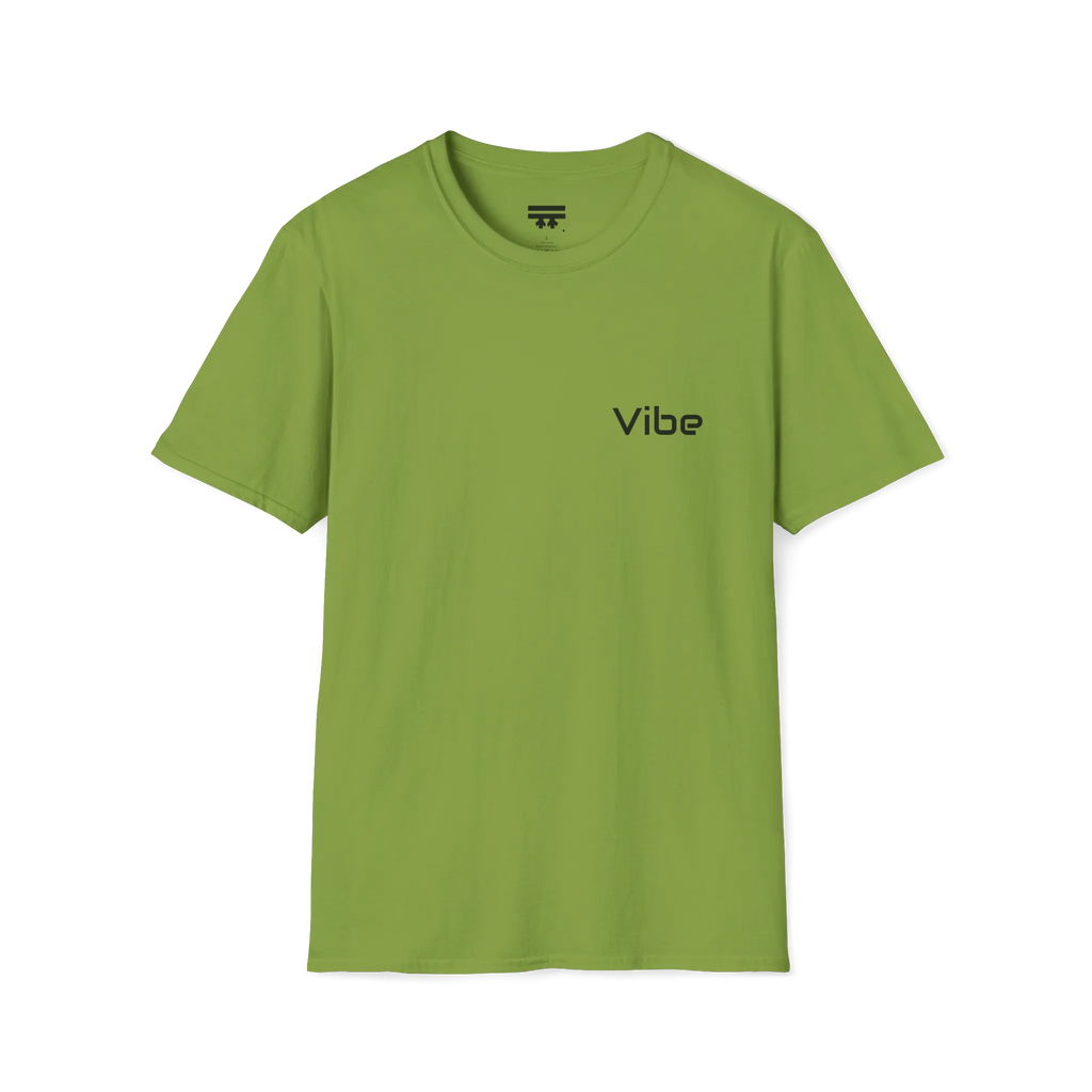 A kiwi t-shirt with a white Vibe wordmark on the left chest.
