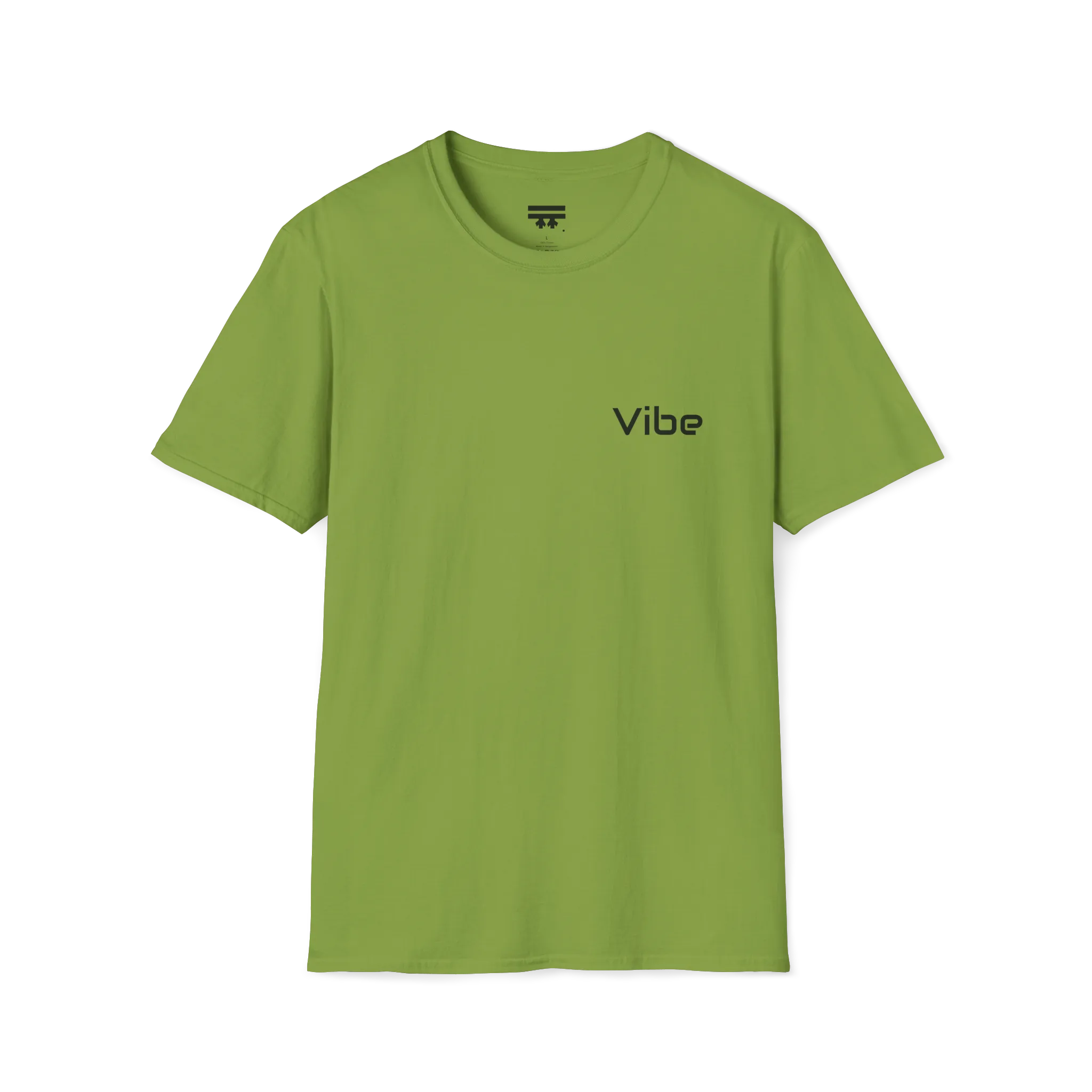 A kiwi t-shirt with a white Vibe wordmark on the left chest.