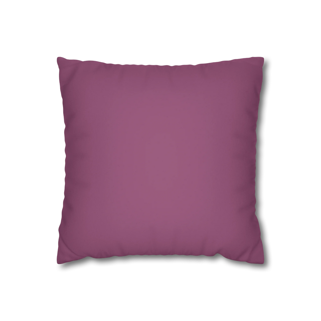 Lavender red faux suede pillowcase, back view.