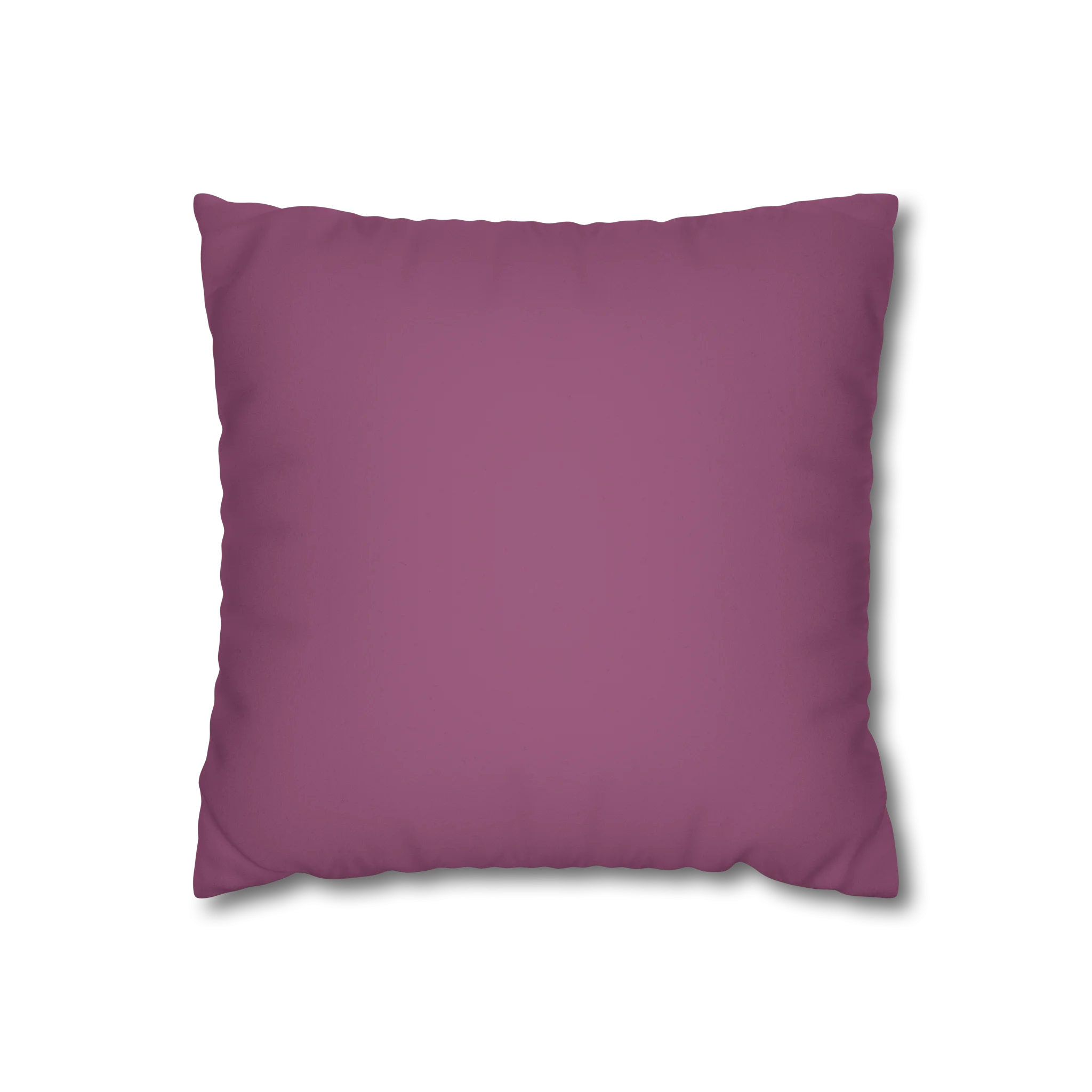 Lavender red faux suede pillow case, back view.