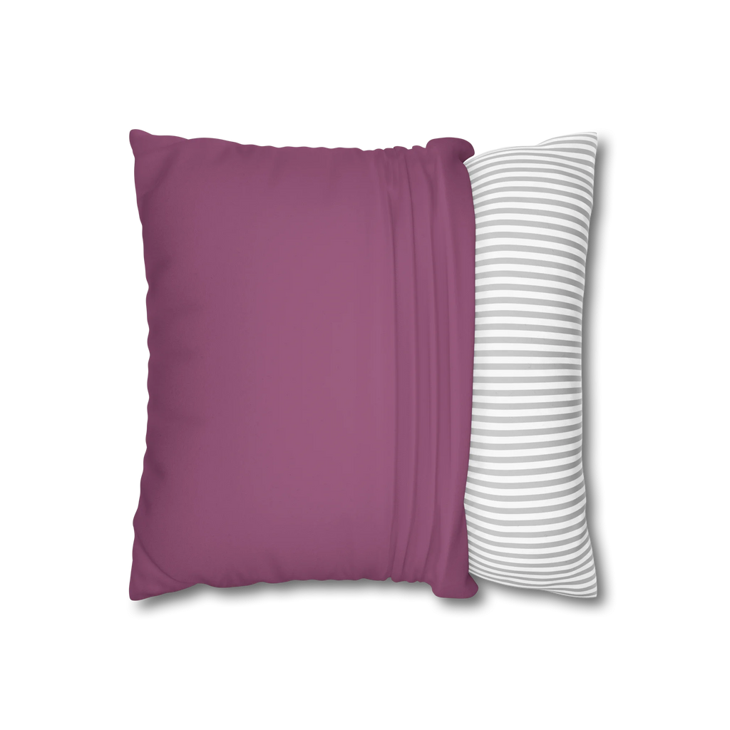 Lavender red faux suede pillowcase, open view.