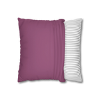 Lavender red faux suede pillowcase, open view.
