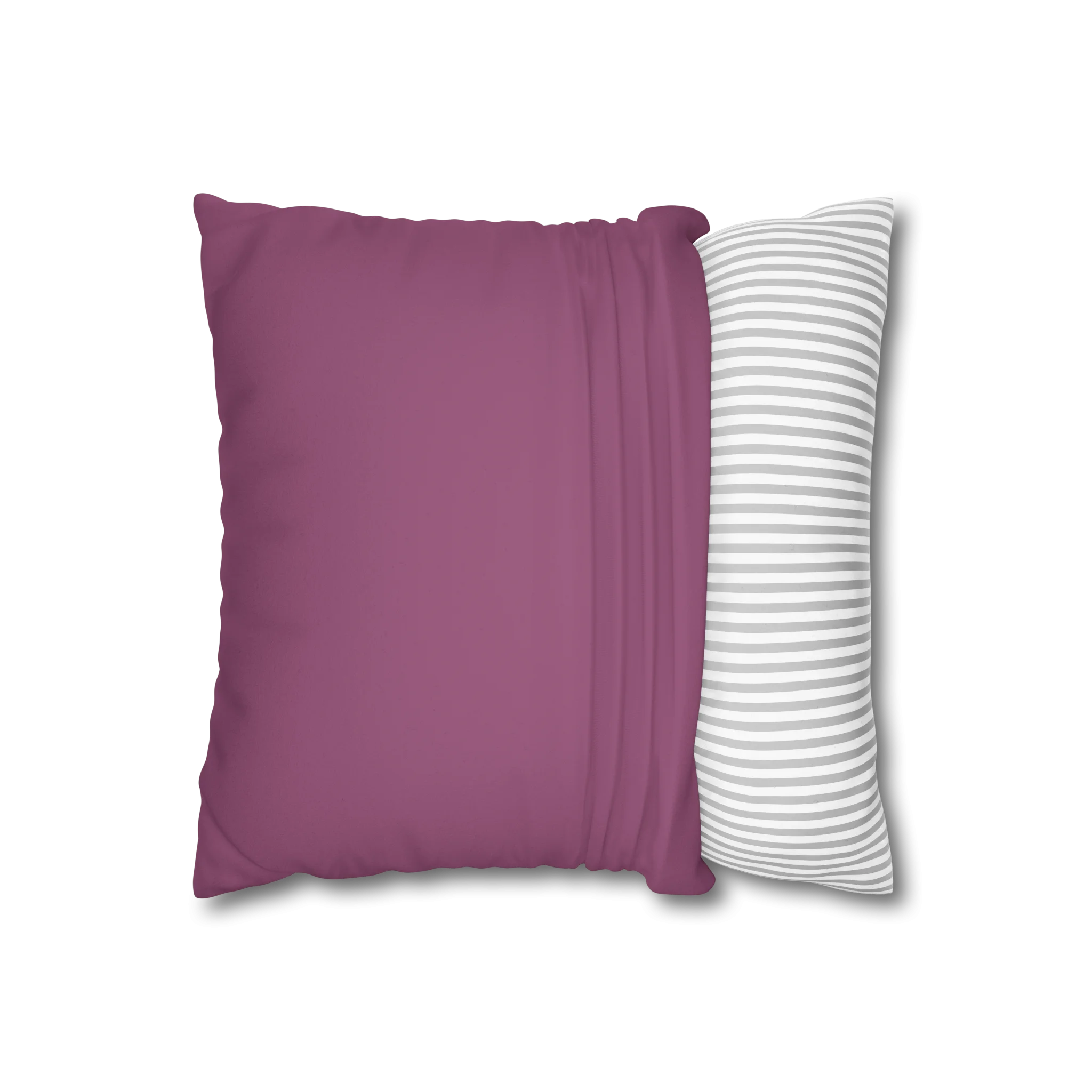 Lavender red faux suede pillow case, open view.
