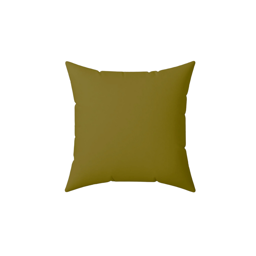 Lemon olive faux suede pillow, back view.