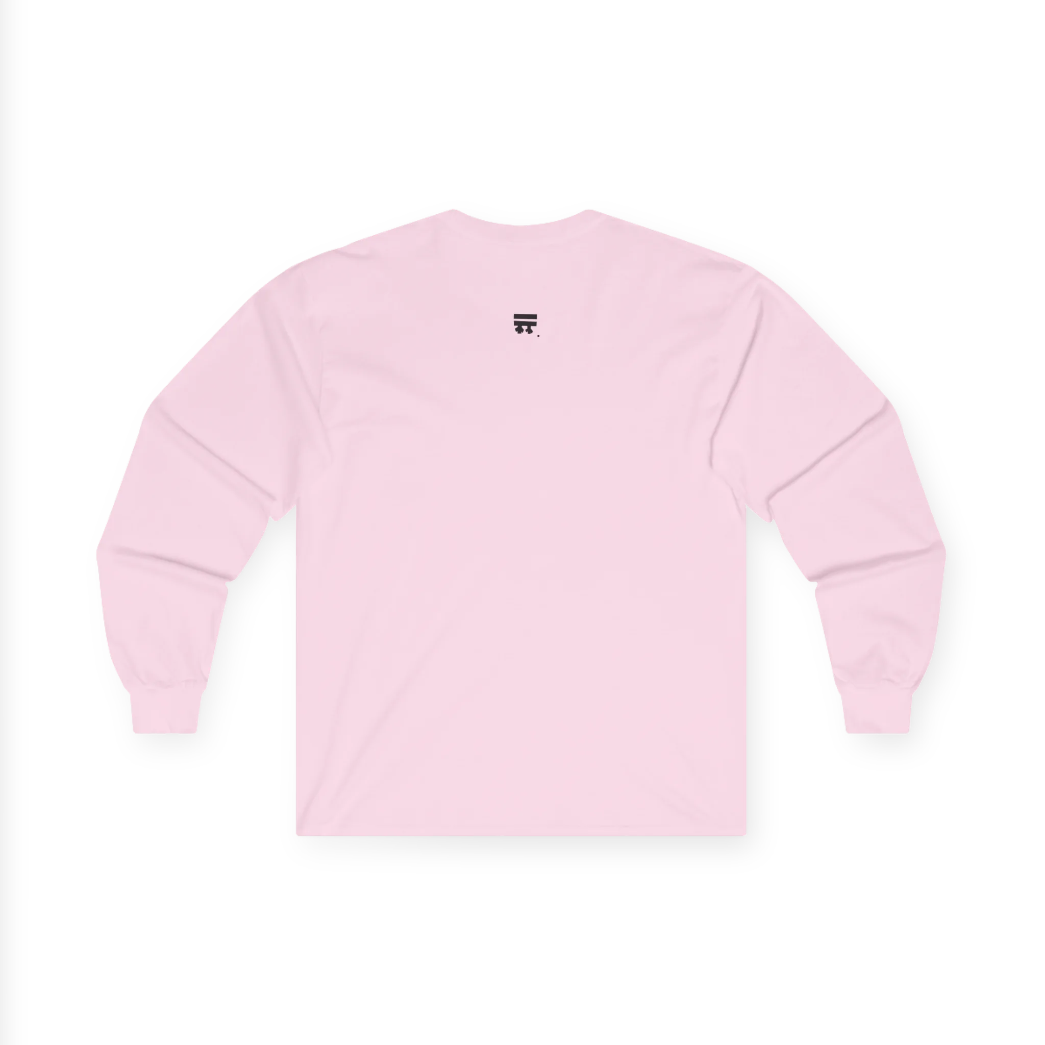 Light Pink Women's Rights long sleeve tee, handwritten Womens Rights Are Human Rights graphic, crew neck, back view.