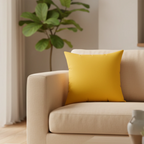 Lightning yellow faux suede throw pillow styled in a modern living room.
