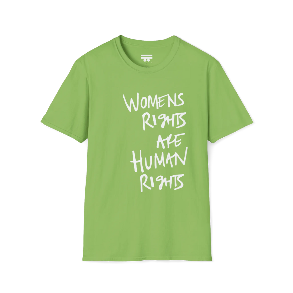 A front view of the lime women's rights are human rights t-shirt.