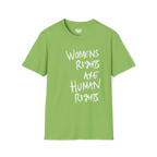 A front view of the lime women's rights are human rights t-shirt.