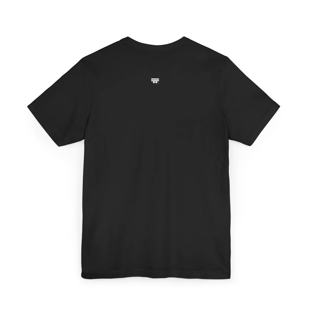 Live Free Afrostar Script Essential Tee, black, back view, FREEBRD logo.