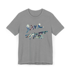 Live Free Afrostar Script Essential Tee, light heather grey, front view, fluid pour graphic.