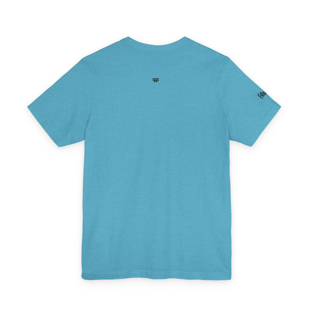 Live Free Afrostar Script Premium Tee, heather aqua, back view, FREEBRD logo.