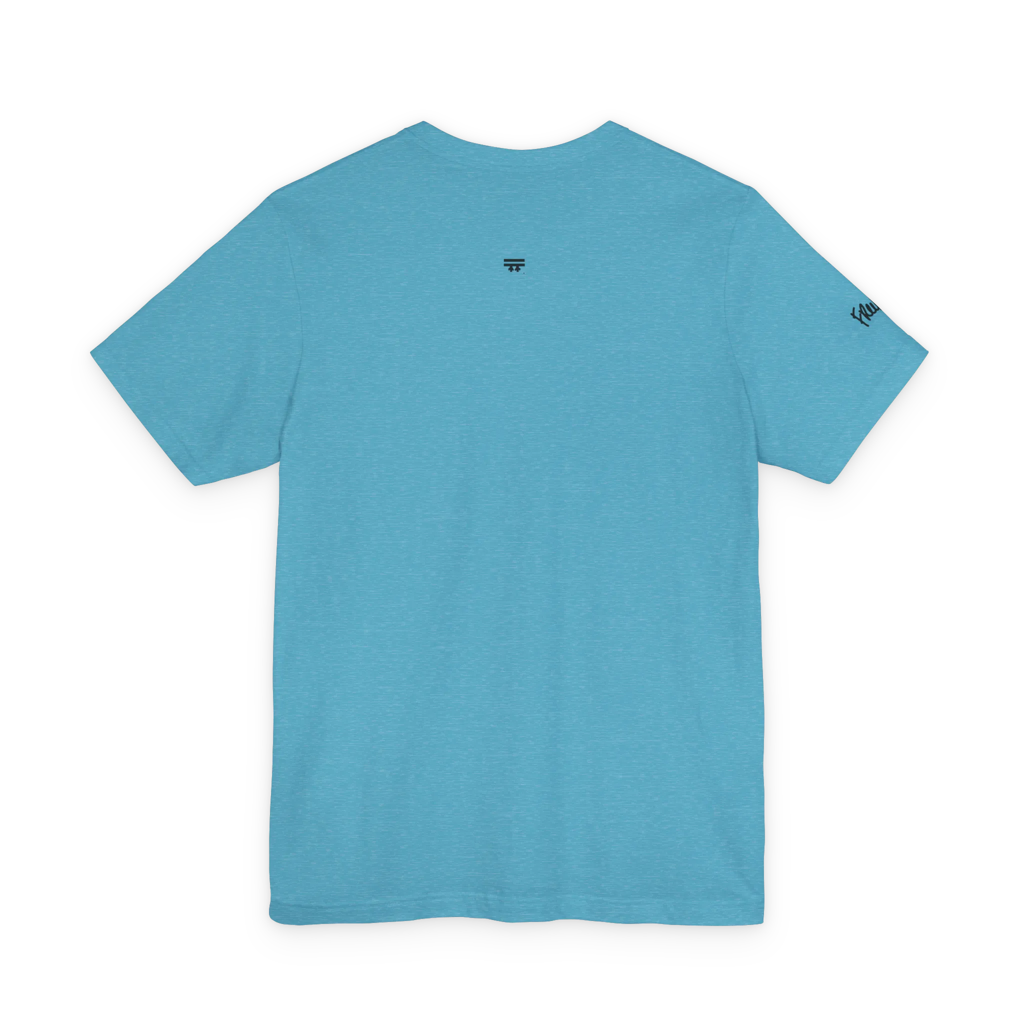 Live Free Afrostar Script Premium Tee, heather aqua, back view, FREEBRD logo.