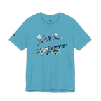 Live Free Afrostar Script Premium Tee, heather aqua, front view, fluid pour graphic.