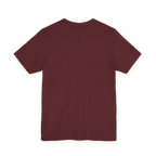 Live Free Afrostar Script Premium Tee, maroon, back view, FREEBRD logo.