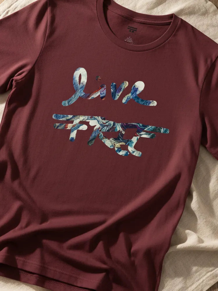 Live Free Afrostar Script Premium Tee, maroon, lifestyle mobile hero