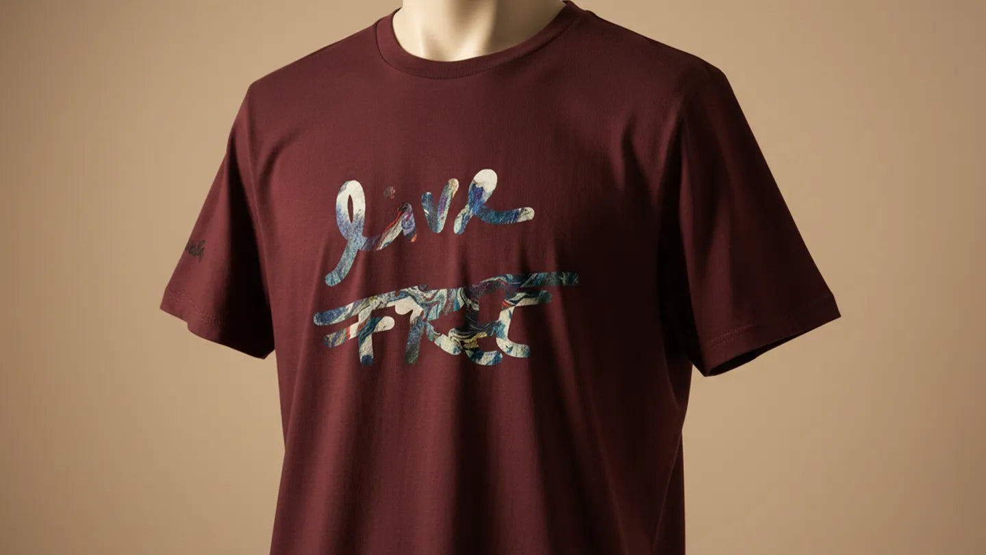 Live Free Afrostar Script Premium Tee, maroon, hero.
