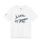 Live Free Afrostar Script Premium Tee, white, front view, fluid pour graphic.