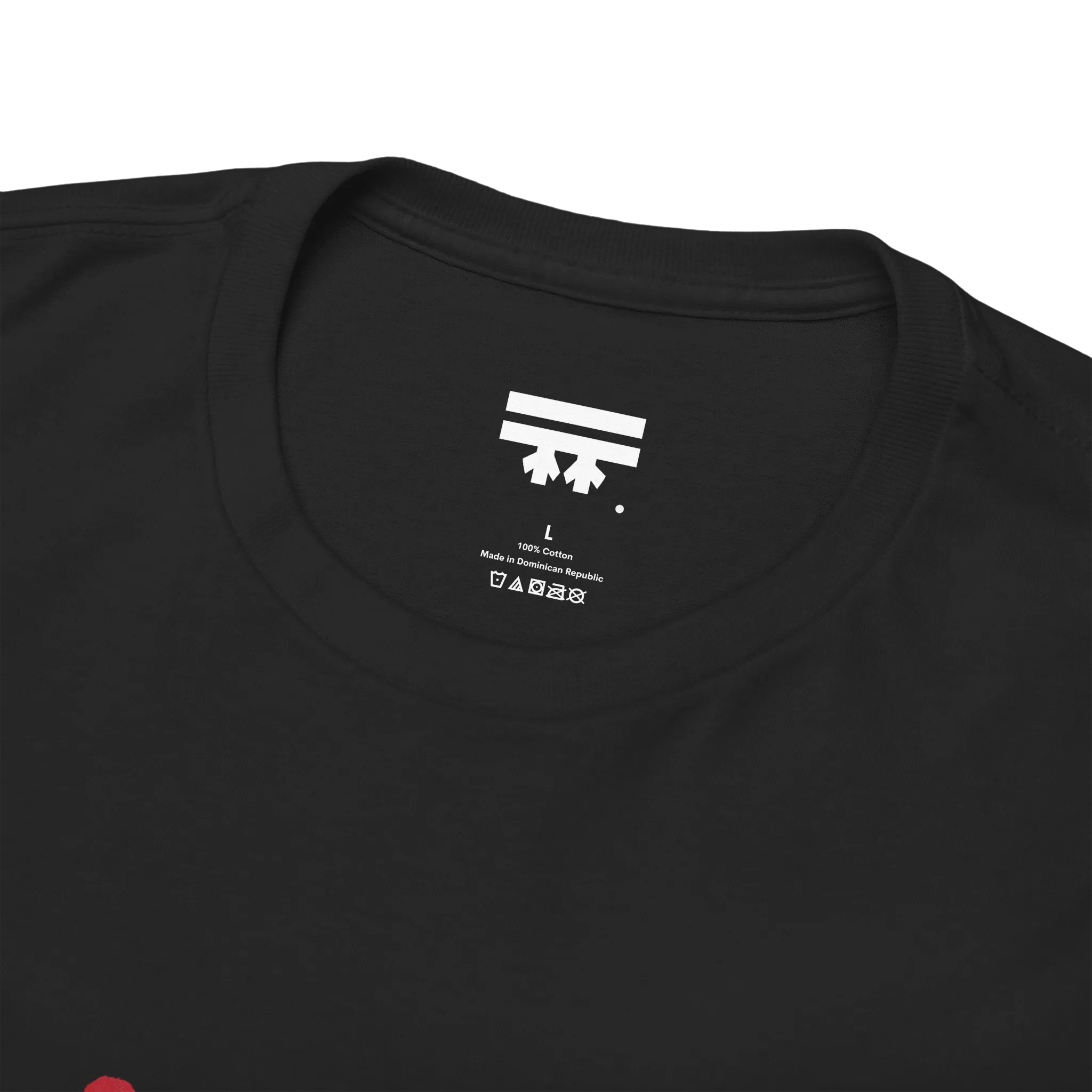 Live Free rainbow script essential t-shirt, black, inner neck tag detail, pure cotton, FREEBRD Pride Gear.