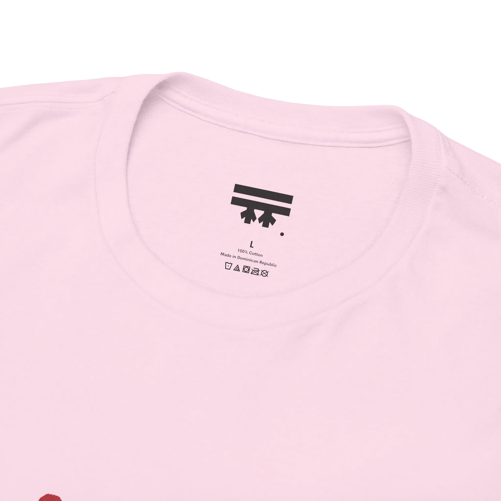 Live Free rainbow script essential t-shirt, light pink, inner neck tag detail, pure cotton, FREEBRD Pride Gear.