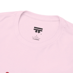 Live Free rainbow script essential t-shirt, light pink, inner neck tag detail, pure cotton, FREEBRD Pride Gear.
