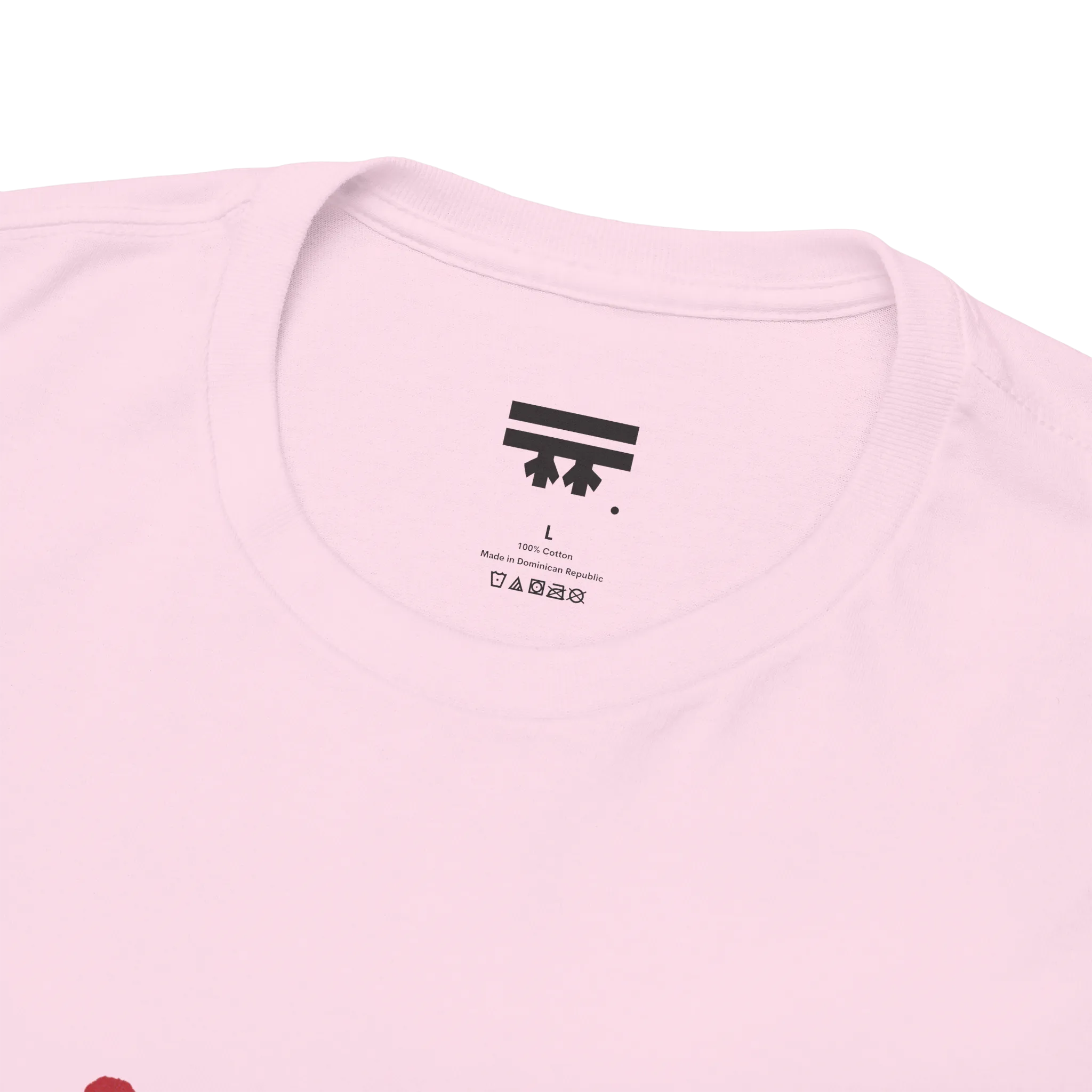 Live Free rainbow script essential t-shirt, light pink, inner neck tag detail, pure cotton, FREEBRD Pride Gear.