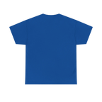 Live Free rainbow script essential t-shirt, royal blue, clean back view, FREEBRD Pride Gear.