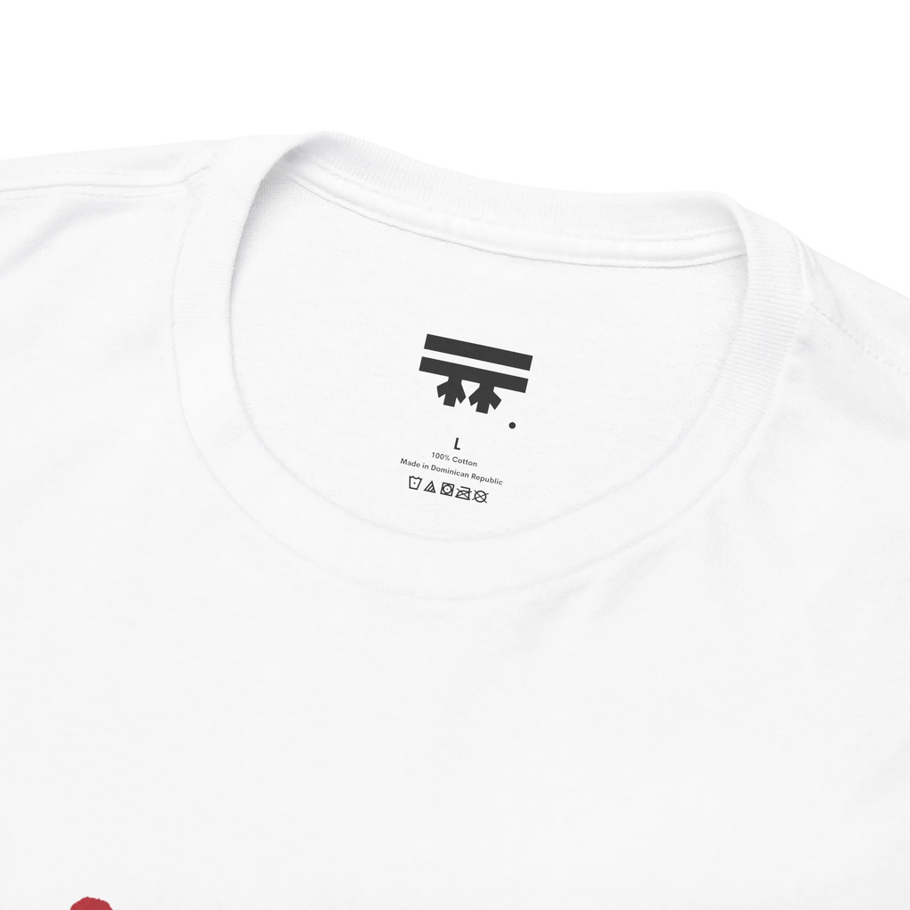 Live Free rainbow script essential t-shirt, white, inner neck tag detail, pure cotton, FREEBRD Pride Gear.