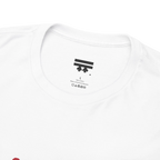 Live Free rainbow script essential t-shirt, white, inner neck tag detail, pure cotton, FREEBRD Pride Gear.