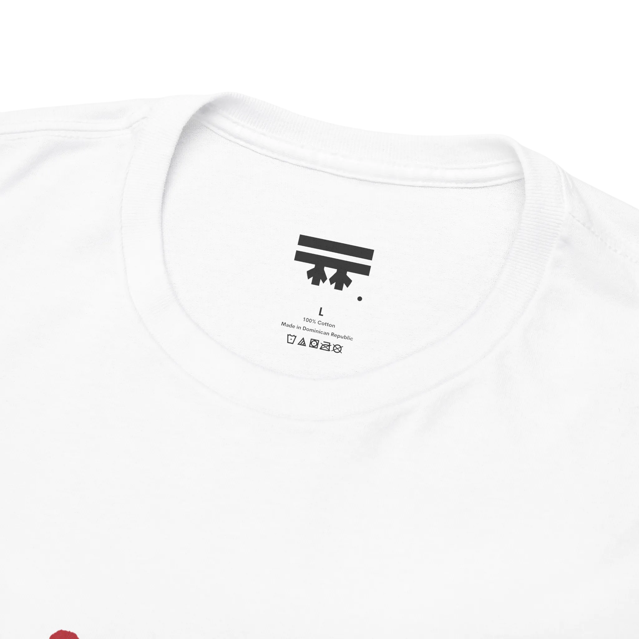 Live Free rainbow script essential t-shirt, white, inner neck tag detail, pure cotton, FREEBRD Pride Gear.