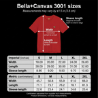Lucy Panda 01 tee size chart showing width, length and sleeve measurements in inches and centimeters, sizes S–2XL.
