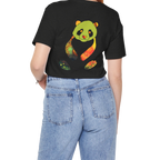 "Lucy Panda" 01 Edition Graphic Tee by FREEBRD — black heather, lifestyle back, colorful watercolor panda graphic, relaxed fit on model.