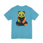 "Lucy Panda" 01 Edition Graphic Tee by FREEBRD — heather aqua, colorful watercolor panda back graphic, back view.