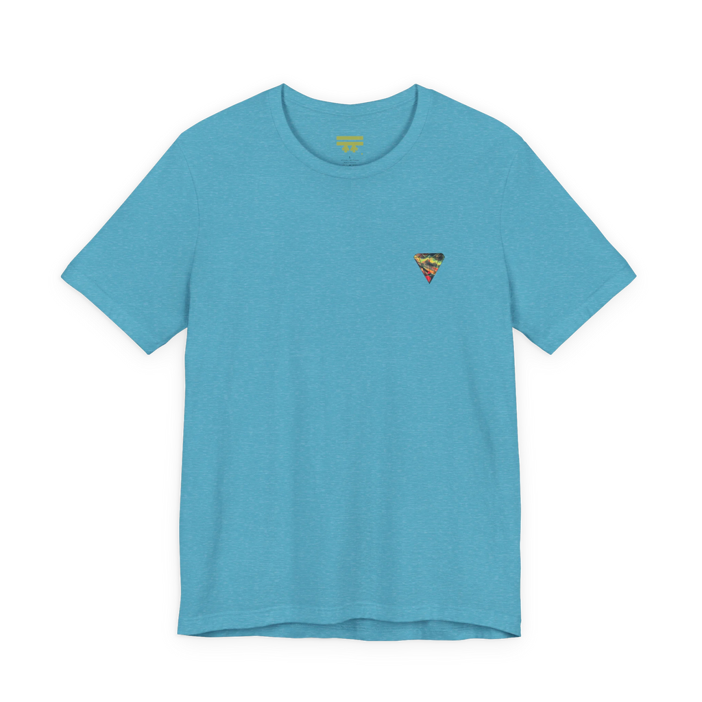 "Lucy Panda" 01 Edition Graphic Tee by FREEBRD — heather aqua, small FREEBRD Diamond chest emblem, front view.