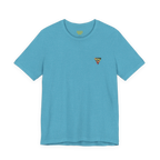 "Lucy Panda" 01 Edition Graphic Tee by FREEBRD — heather aqua, small FREEBRD Diamond chest emblem, front view.