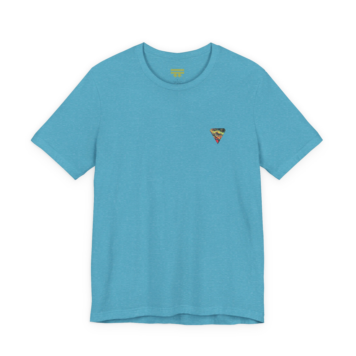 "Lucy Panda" 01 Edition Graphic Tee by FREEBRD — heather aqua, small FREEBRD Diamond chest emblem, front view.