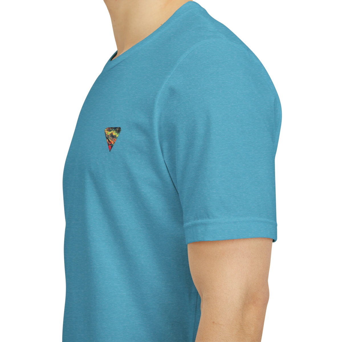 "Lucy Panda" 01 Edition Graphic Tee by FREEBRD — heather aqua lifestyle front, FREEBRD Diamond chest emblem, relaxed fit on model.