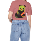 "Lucy Panda" 01 Edition Graphic Tee by FREEBRD — mauve, lifestyle back, colorful watercolor panda graphic, relaxed fit on model.