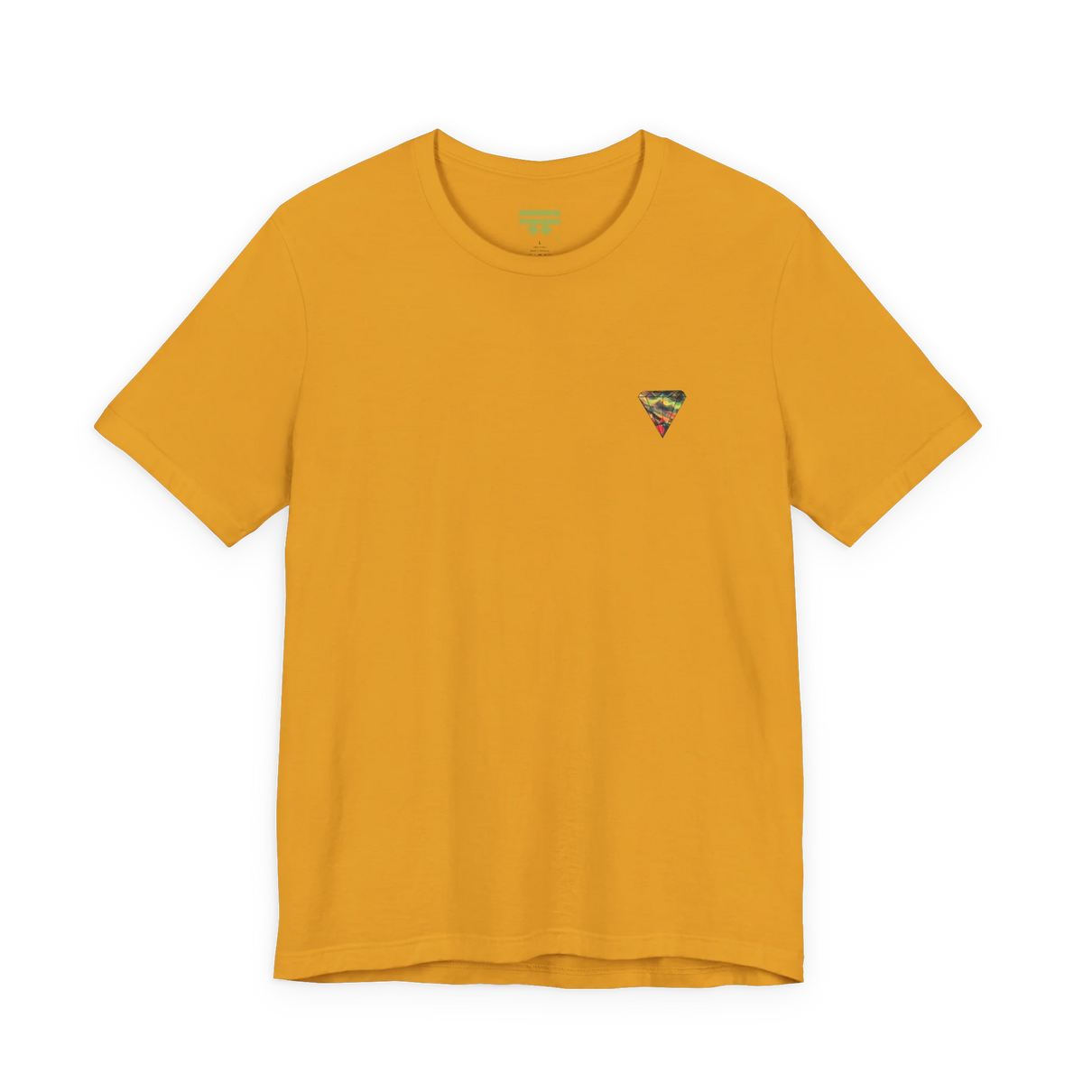 "Lucy Panda" 01 Edition Graphic Tee by FREEBRD — mustard, small FREEBRD Diamond chest emblem, front view.