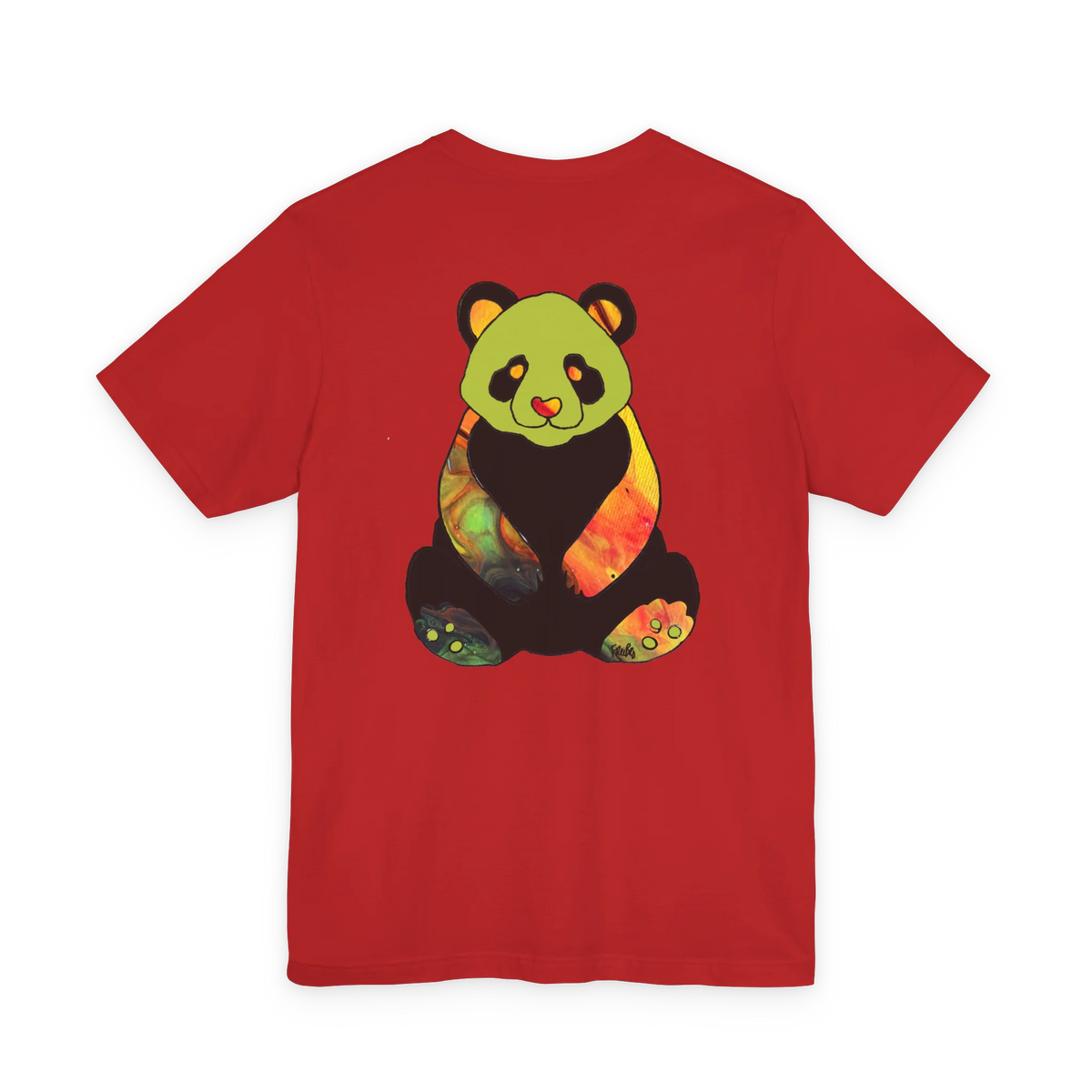 "Lucy Panda" 01 Edition Graphic Tee by FREEBRD — red, colorful watercolor panda back graphic, back view.